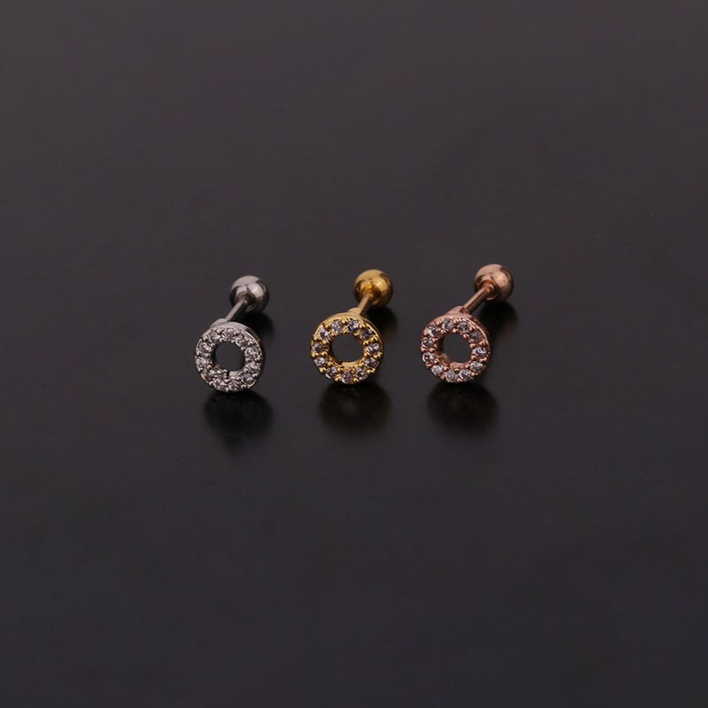 1 Piece Simple Series Simple Round Titanium Steel  18K Gold Plated Material Zircon Women's Stud Earrings h5 